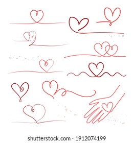 Set of continuous one line drawings of hearts isolated on white background. decoration elements for valentine's cards