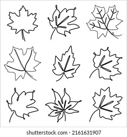 conjunto de ilustraciones continuas de una línea de la hoja de árbol de otoño de arce