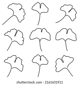 set of continuous one line illustration of ginkgo autumn tree leaf