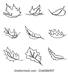 conjunto de ilustración continua de una línea de hoja de árbol de otoño