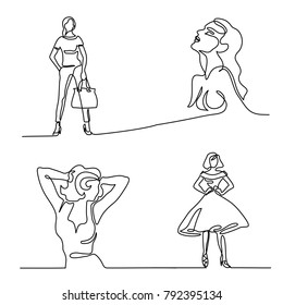 Set continuous silhouette of a slender woman bride. Continuous line drawing. Vector illustration