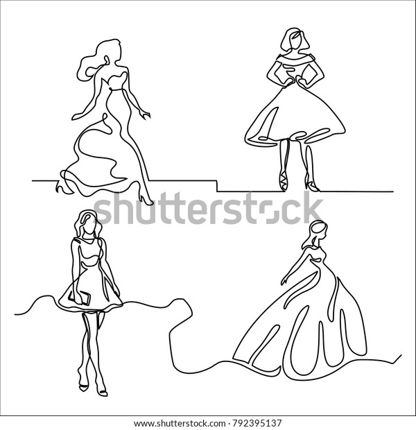 Set Continuous Silhouette Slender Woman Bride Stock Vector Royalty Free 792395137 Shutterstock 4040