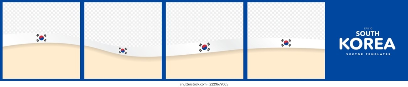 Set of Continuous Social Media Carousel Post Card Template of South Korean Flag Ribbons, isolated. Editable Vector Illustration, EPS 10. South Korean Flag Frame borders.