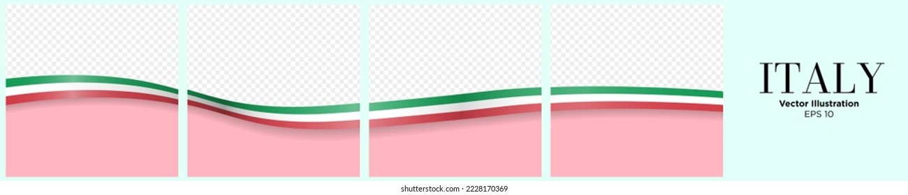 Set of Continuous Social Media Carousel Post Card Template of Italy Flag Ribbons, isolated. Editable Vector Illustration, EPS 10. 
Italy Flag Frames square. Silk 
Italian Flag Ribbon.