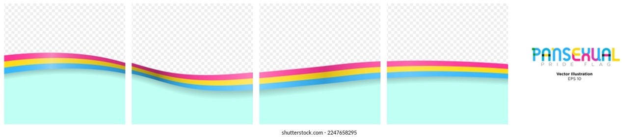 Conjunto de Plantilla de Tarjeta Post Carrusel de Medios Sociales Continuos de Cintas de Bandera del Orgullo Pansexual, aisladas. Marcos de Bandera del Orgullo Pansexual. Ilustración de vectores editable, EPS 10.
