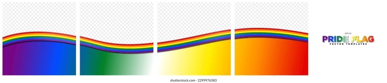 Set of Continuous Social Media Carousel Post Card Template of Rainbow Pride Flag Ribbons, isolated. LGBTQ+ Pride Flag Frames. Editable Vector Illustration, EPS 10.
