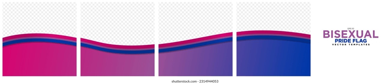 Conjunto de plantilla de tarjeta de publicación de carrusel de medios sociales continua de cintas de la bandera del orgullo bisexual, aislado. Marcos de Bandera del Orgullo Bisexual. Ilustración de vectores editable, EPS 10.