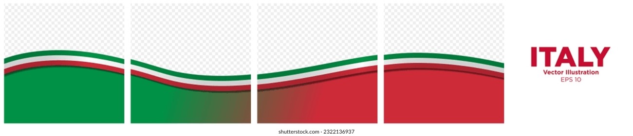 Conjunto de plantilla de tarjeta postal de medios sociales continua de cintas de la bandera italiana, aislado. Ilustración de vectores editable, EPS 10. Plaza de marcos de bandera de Italia. Cinta de la Bandera Italiana de la Seda.
