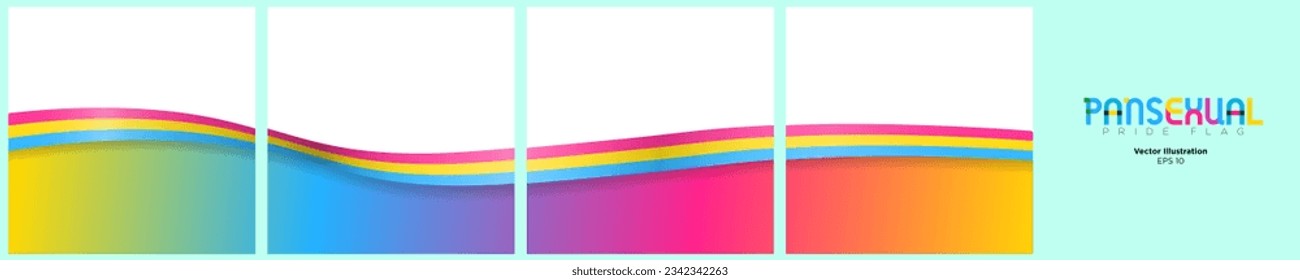 Set of Continuous Social Media Carousel Ad Template of Pansexual Pride Flag Ribbons. Pansexual Pride Flag gradient Frames. Editable Vector Illustration, EPS 10.