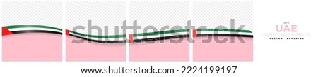Set of Continuous United Arab Emirates Flag Template Frames. Set of carousel UAE Ribbon Flag card layout templates. Social Media template with flag of UAE. Editable Vector Illustration.