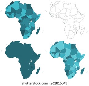 Set of the contour border Africa maps. All objects are independent and fully editable 
