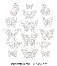 Various Butterflies Black Contours On White Stock Vector (Royalty Free ...