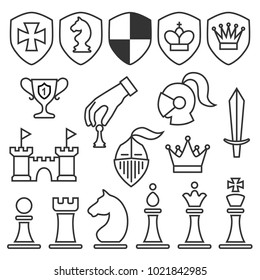 Set of contour chess icons isolated on the white background. Vector illustration