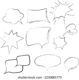 Set of contour dialog clouds. Vector brush drawing