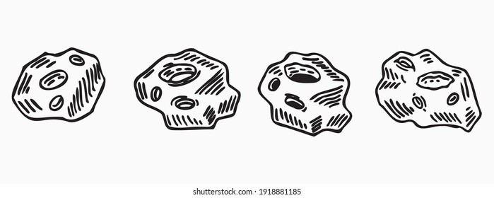  Set contour drawings without background asteroids space theme