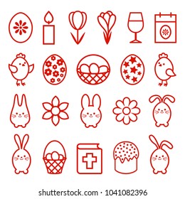 Set of contour Easter icons isolated on white background. Vector illustration