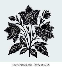 set of contour flower, line art of flowers, leaves, black and white illustration, decorative elements of plants, Doodle floral elements. for cards, invitations, banners, posters, logo, print design. 