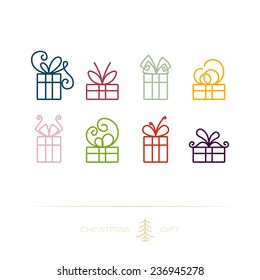 a set of contour gifts of different colors on a light background