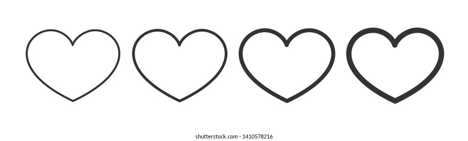 Set of contour hearts of different thickness. Heart icons meaning love, favorites, I like. Icon, sign, symbol for web design, apps, interface and more.