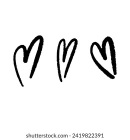 Set of contour hearts on a white background. Heart icons. Doodle hearts with textured outline.