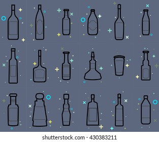 Set of contour icons of bottles / Set of contour icons of various drinks (alcoholic and non-alcoholic)