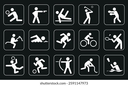 Set of contour icons on the theme of medicine and business. Vector on black background

