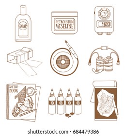 A set of contour icons with tattoo goods for product design, advertising booklets, posters.