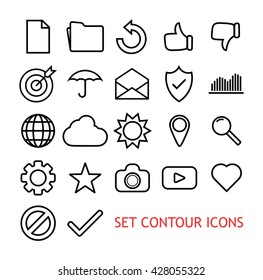 Set Contour Icons for Web Site, Vector Illustration