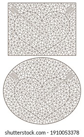 Set of contour illustrations with abstract hearts, dark outlines on a white background