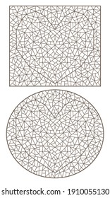 Set of contour illustrations with abstract hearts, dark outlines on a white background