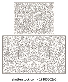 Set of contour illustrations with abstract hearts, dark outlines on a white background
