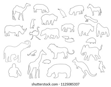 Set Contour Illustrations African Animals Vector Stock Vector (Royalty ...