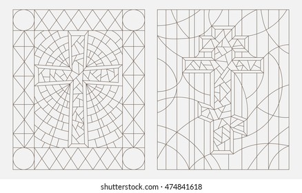 Set contour illustrations with Christian cross