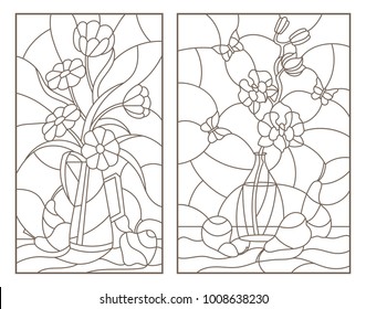 Set Contour Illustrations Stained Glass Windows Stock Vector (Royalty ...