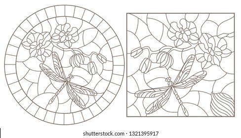 Set Contour Illustrations Stained Glass Windows Stock Vector (Royalty ...