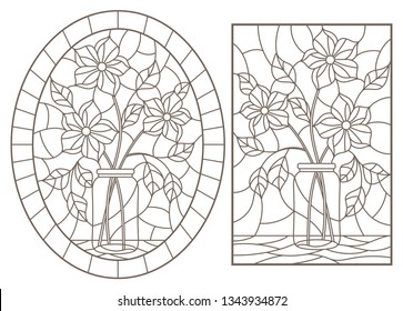 Set Contour Illustrations Stained Glass Windows Stock Vector (Royalty ...