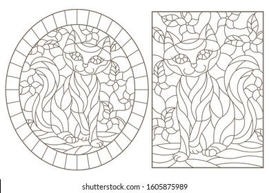 Set Contour Illustrations Stained Glass Windows Stock Vector (Royalty ...