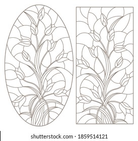 Set Contour Illustrations Stained Glass Style Stock Vector (Royalty ...