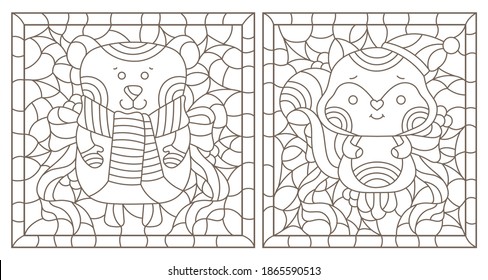 Set Contour Illustrations Stained Glass Windows Stock Vector (Royalty ...