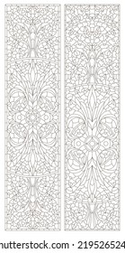 Set contour illustrations of stained glass with abstract swirls and flowers ,rectangular images