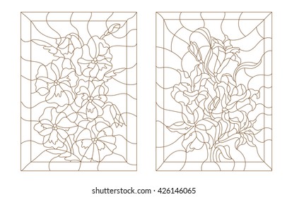 Set Contour Illustrations Stained Glass Flowers Stock Vector (Royalty ...