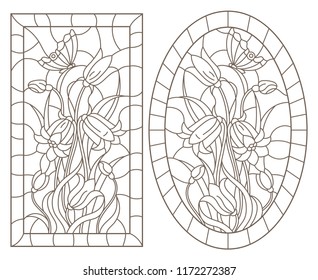 Set Contour Illustrations Stained Glass Windows Stock Vector (Royalty ...