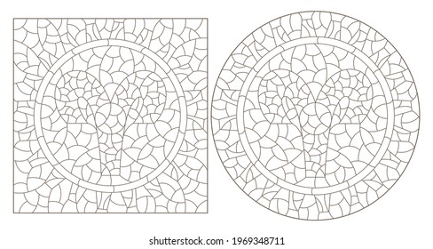 Set of contour illustrations in the style of stained glass with the signs of the zodiac aries, dark contours on a white background