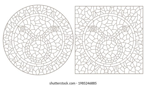 Set of contour illustrations in the style of stained glass with the signs of the zodiac Taurus, dark contours on a white background