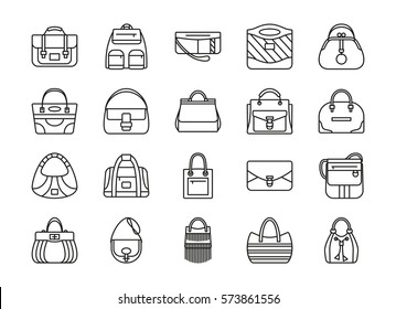 Set of contour line icon. Different women bags. Vector illustration