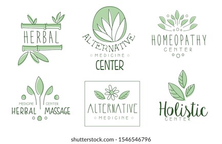 Set of contour logos for homeopathy. Vector illustration.