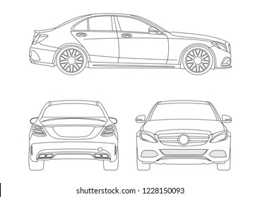 a set of contour patterns in the vector of the sedan. Mercedes w205.