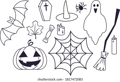 set of contour pictures halloween elements of holiday decorations