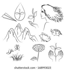 Set of contour pictures on a theme: "Ecology and nature"