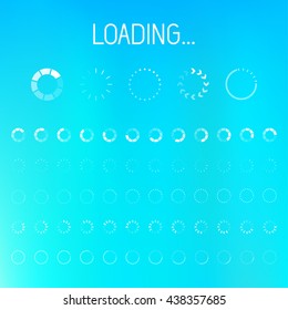 Set of contour progress bars with percentages. Loader and preload circle ui indicator. Load design and progress bar elements for web, apps and infographics